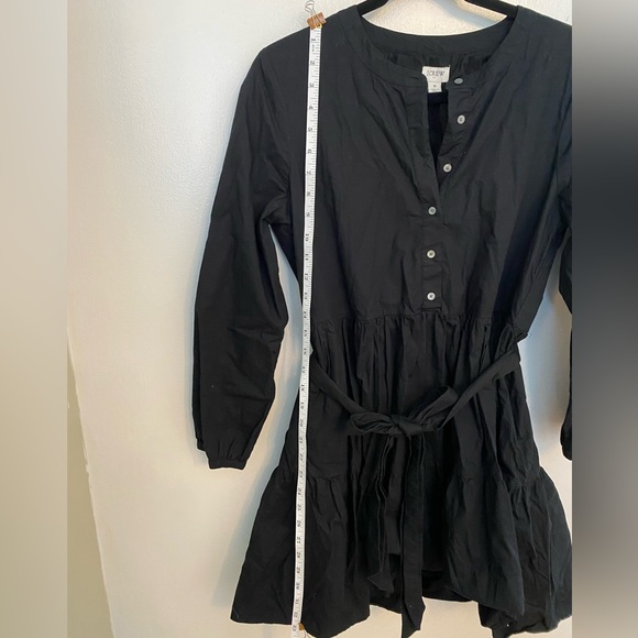 J Crew Black Poplin Tie Waist Flounce Dress Button Up Size Small A-line, Flared - Picture 6 of 6